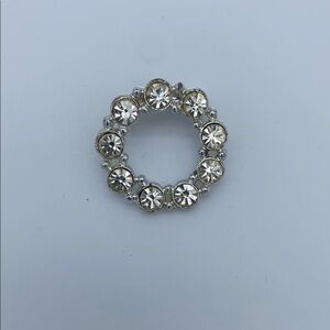 Vintage Crystal Circle Brooch in Silver